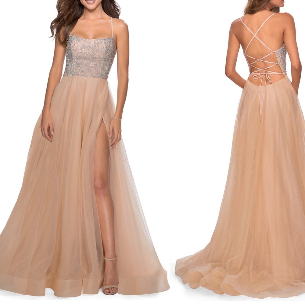 Champagne Beaded Bridesmaid Black Tie/Ball Gown/Prom/ Engagement Dress